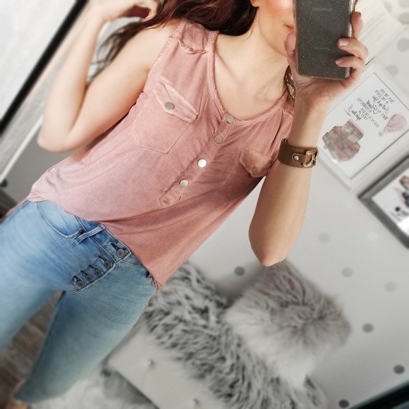 Fall Henley Tank Mineral Wash Pocket Top Breathable Summer Tanks Size S - Picture 5 of 8